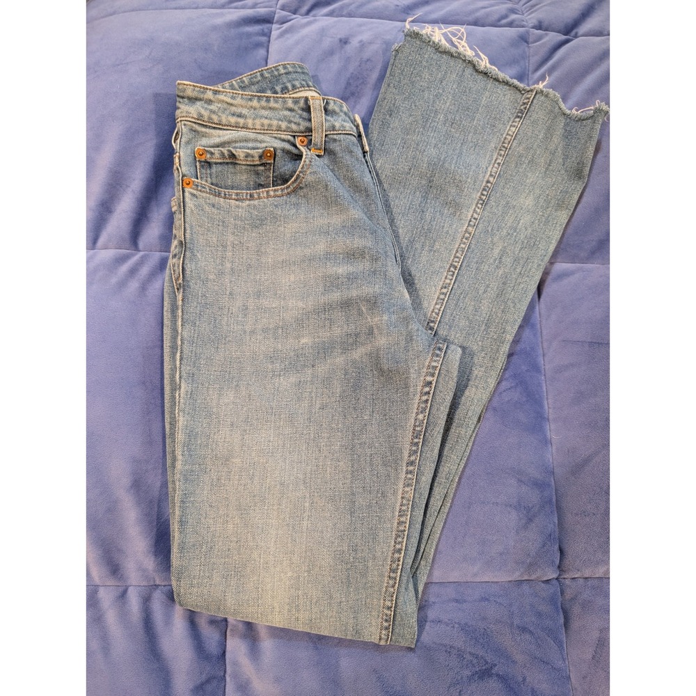 Melville Jeans Women 40 Medium Wash Blue High Rise Raw Hem Straight Leg Denim